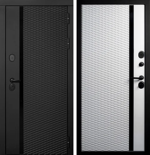 Черная входная дверь с белой панелью внутри №106