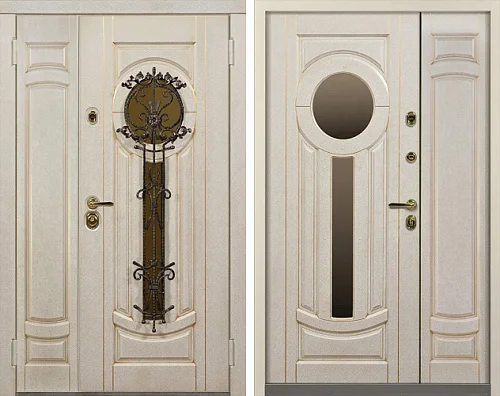 Светлая металлическая дверь с окном №18