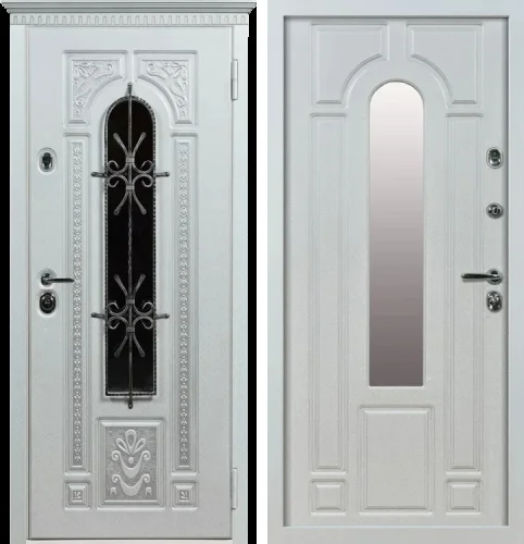 Белая металлическая входная дверь со стеклом №11