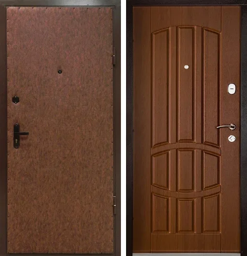 Входная дверь с внешней отделкой винилискожей + шпон №4